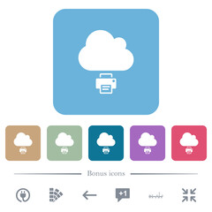 Cloud printing flat icons on color rounded square backgrounds