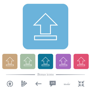 Upload outline flat icons on color rounded square backgrounds