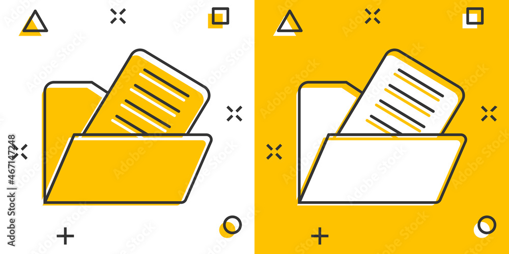 Poster file folder icon in comic style. documents archive cartoon vector illustration on isolated backgroun