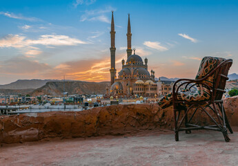 Muslim mosque at sunset in the Egyptian city of Sharm Elsheikh