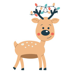 Reindeer with garland isolated on white background, Vector illustration