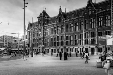 Fototapeta premium Amsterdam city , monochrome , during autumn 