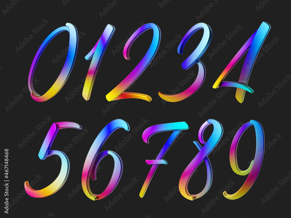 Poster 3d render of colorful calligraphic font set.