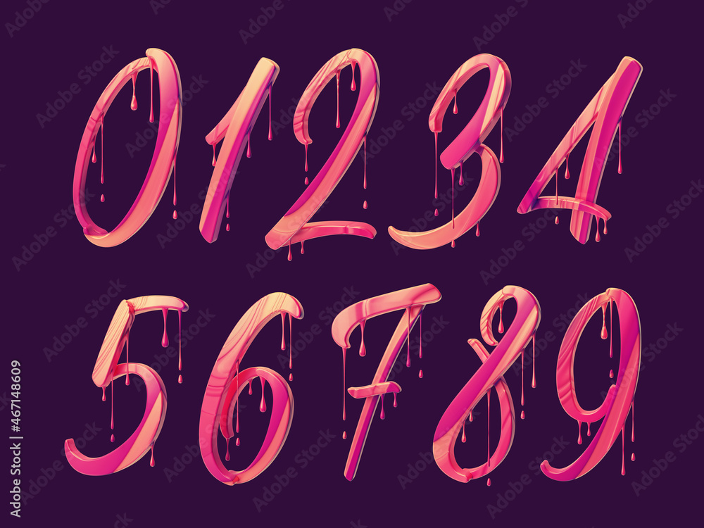Poster 3d render of calligraphic font with dripping effect