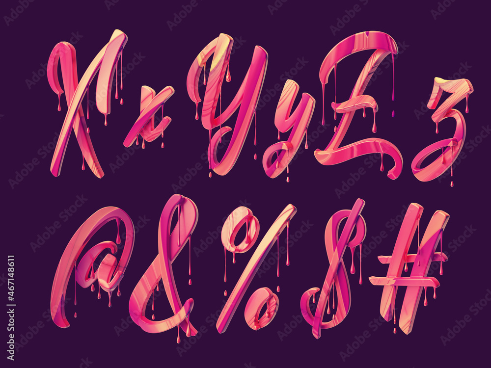 Poster 3d render of calligraphic font with dripping effect