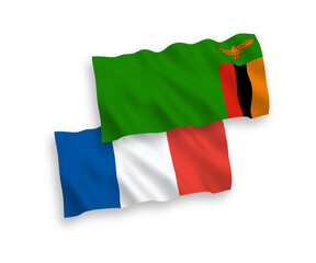 Flags of France and Republic of Zambia on a white background