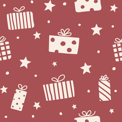 Pattern with Christmas gift boxes. Wallpaper concept. Vector