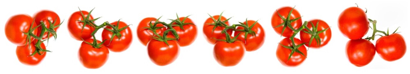 Set of red tomatoes isolated on white background	