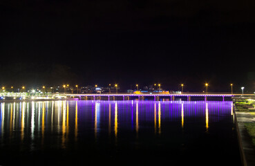 Fototapeta na wymiar Nght river in Antalya Konyalti and the bridge at night time
