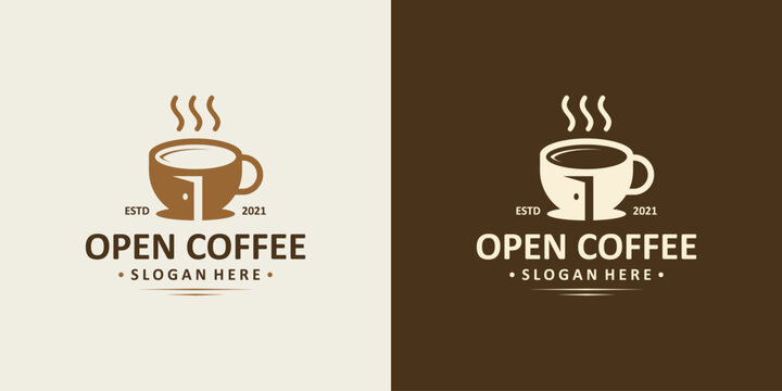 Vintage Cup Coffee Logo design template with door design logo . Premium vector