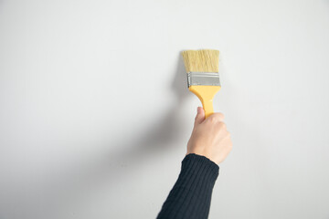 woman painting a wall with a brush