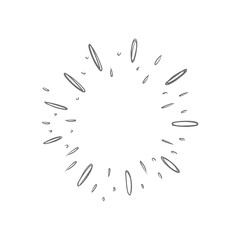 Star burst doodle design. Hand drawn sunburst. Shine light lines and sparks.