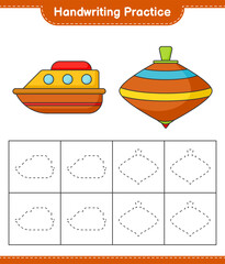 Handwriting practice. Tracing lines of Boat and Whirligig Toy. Educational children game, printable worksheet, vector illustration