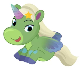 Ingelijste posters Eenhoorn cartoon scene with colorful happy horse unicorn pony  © honeyflavour