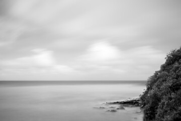 Black and white long exposure of a rocky Australian beach