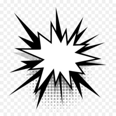 Comics speech bubble for text pop art design. White empty dialog cloud for text message halftone shadow. Comics sketch explosion star splash comic book text. Wow effect cartoon vector elements