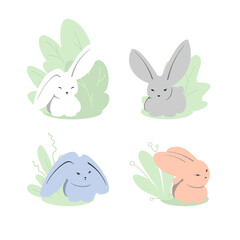 Obraz na płótnie Canvas Cartoon funny rabbits in the grass. Cartoon vector illustration on white background.