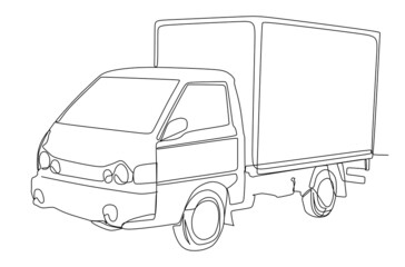 Car Pick up box truck Continuous one line drawing. line art illustration.