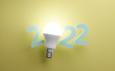number 2022 hanging with a led bulb
