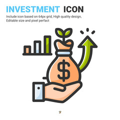 Investment icon vector with outline color style isolated on white background. Vector illustration money bag sign symbol icon concept for business, finance, industry, company, apps, web and all project