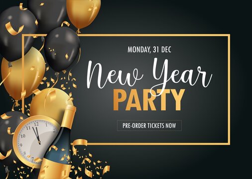 New Year Party design with time and venue details for New Year celebration concept.