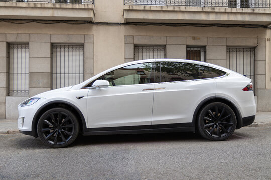 SABADELL, SPAIN-APRIL 6, 2021: Tesla Model X at City streets