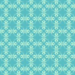 Decorative background pattern with geometric ornament on blue green background. Seamless background for wallpaper, textures.