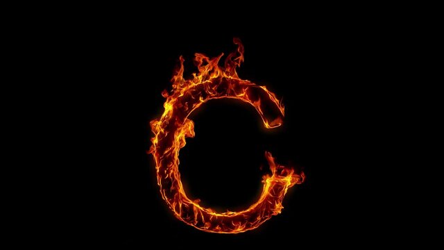 Super Slow Motion Shot of Burning Letter C Isolated on Black Background at 1000 fps.