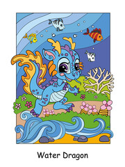 Cute mermaid swims with a clown fishes colorful illustration