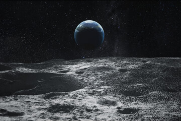 View on Earth from Moon. Elements of this image furnished by NASA.