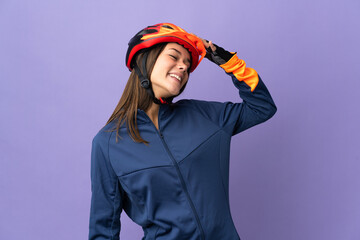 Teenager cyclist girl smiling a lot - obrazy, fototapety, plakaty