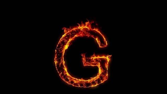 Super Slow Motion Shot of Burning Letter G Isolated on Black Background at 1000 fps.