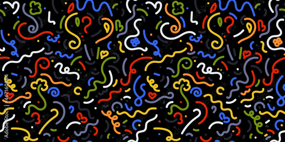 Poster seamless pattern kids fun colorful line doodle. minimalist creative style art background for childre