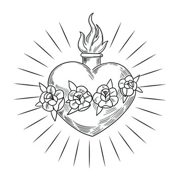 Holy heart. sacred heart. Vector outline illustration