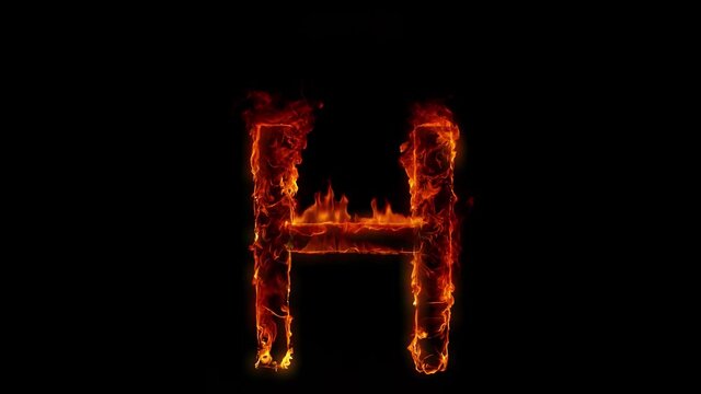 Super Slow Motion Shot of Burning Letter H Isolated on Black Background at 1000 fps.