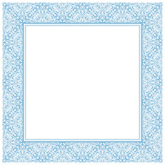 Decorative frame Elegant vector element for design in Eastern style, place for text. Floral blue and white border. Lace illustration for invitations and greeting cards