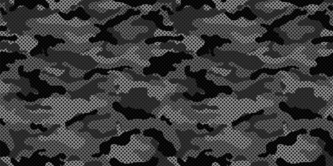 Camouflage texture seamless pattern with grid. Vector camouflage pattern for clothing design. Trendy camouflage military pattern.  - obrazy, fototapety, plakaty