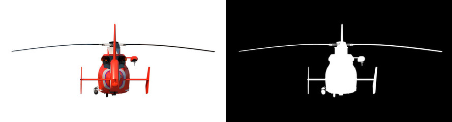 Rescue Helicopter 1- Back view white background alpha png 3D Rendering Ilustracion 3D	