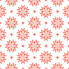 Flower geometric pattern. Seamless vector background. White and pink ornament. Ornament for fabric, wallpaper, packaging. Decorative print