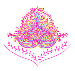 Stretch and Strength. Yoga card design. Colorful template for spiritual retreat or yoga studio. Ornamental business cards, oriental pattern. Vector illustration