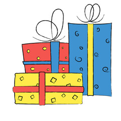 Vector gift boxes drawn in doodle style