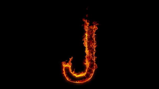 Super Slow Motion Shot of Burning Letter J Isolated on Black Background at 1000 fps.
