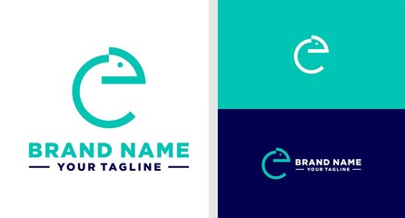 LETTER E LOGO CHAMELEON SHAPE LINE EDITABLE