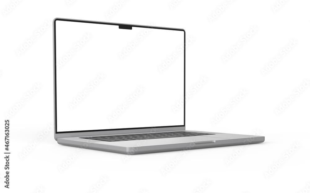Aufkleber laptop blank screen display mockup 3d rendering perspective view on the white background