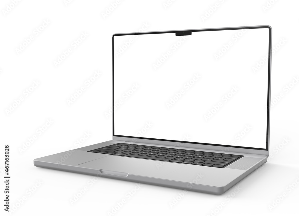 Poster laptop blank screen display mockup 3d rendering perspective view on the white background