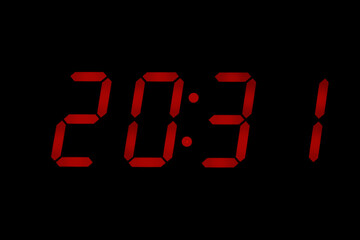 eighties red classic alarm clock display numbers reproduction from real photos and isolated on black overlay 