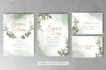 Fototapeta na wymiar Set of Greenery Watercolor Wedding Invitation Card Template