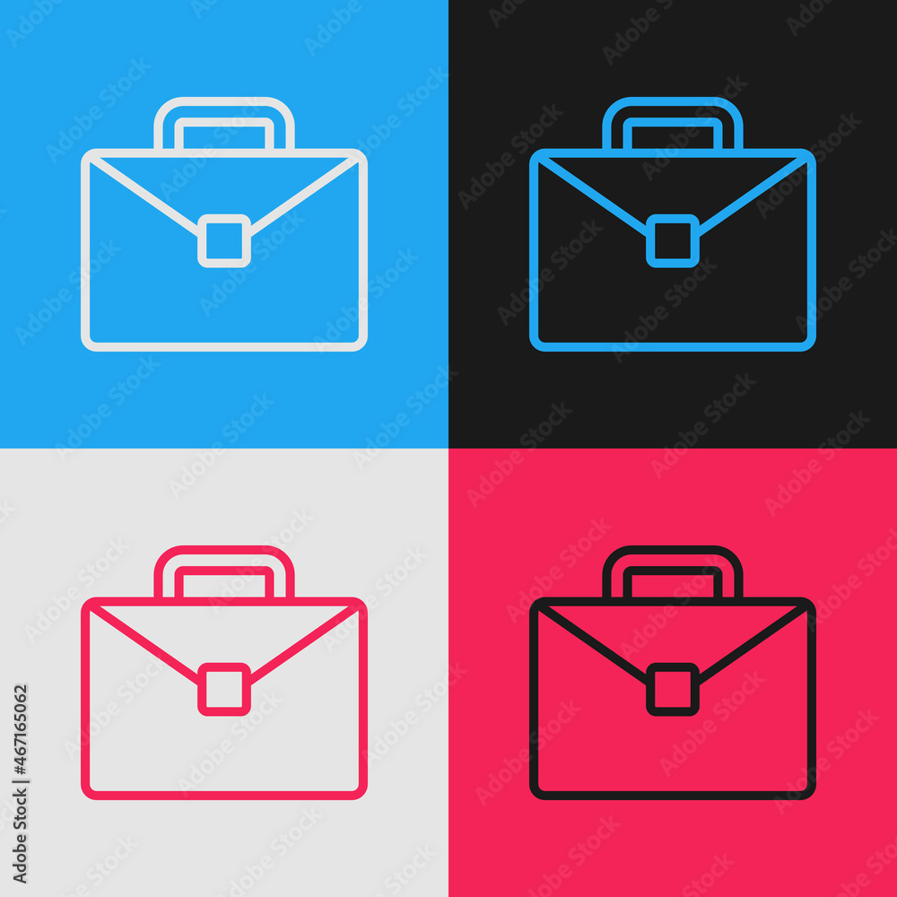 Poster pop art line briefcase icon isolated on color background. business case sign. business portfolio. ve