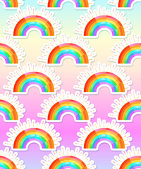 Rainbow background. Retro seamless pattern the 50s and 60s inspired. Seamless abstract Vintage backdrop in sixties style. Vector illustration