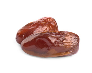 Tasty sweet dried dates on white background